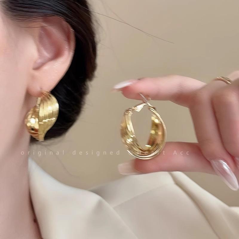 INS-style Minimalist Silver Needle, Versatile Plain Ear Hoop, Light Luxury Metal Round Hoop Earrings, High-end Ear Jewelry
