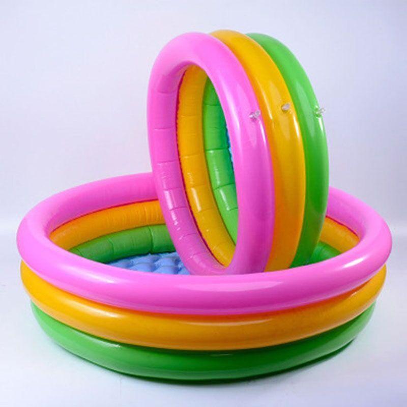 Three Ring Rainbow Foldable Inflatable Swimming Tub Toy Round Pool Baby Waterproof Playhouse Sand Table Fishing Toy Toddler Shower Bath for Children