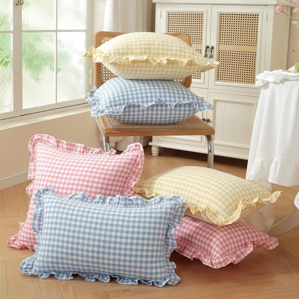 Lotus Leaf Skirt Edge Ruffled Edge Pillowcase Plaid Print Art Cushion Cover Home Decoration