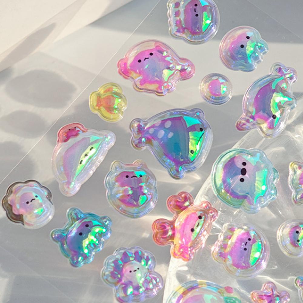 Cartoon Bowknot Animals Rainbow Gradient 3D Relief Stickers Cute Stationery Diy Scrapbooking Journal Sticker Decor Art Supplies