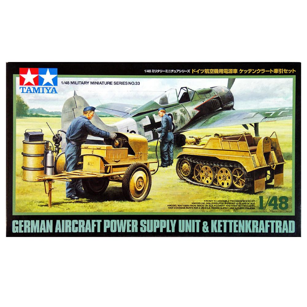

Tamiya Military Miniature Series German Army Aircraft Power Vehicle Kettenkrad Towing Set Plastic Model 32533 1/48 No.33