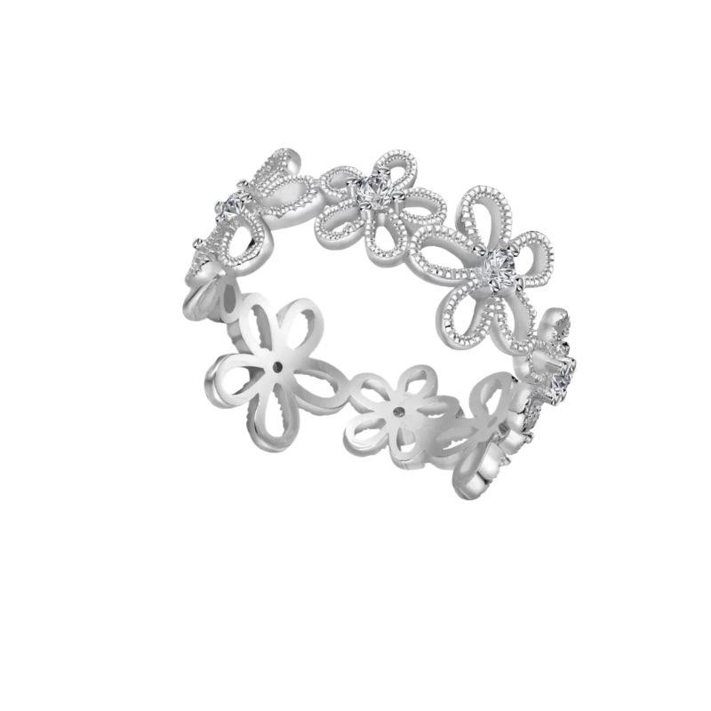 925 Sterling Silver Floral Shadow Lace Ring: Elegant Hollowed-Out Flower Design for Women