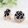 Women Peony Camellia Flower Rhinestones Alloy Ear Stud Earrings Party Jewelry