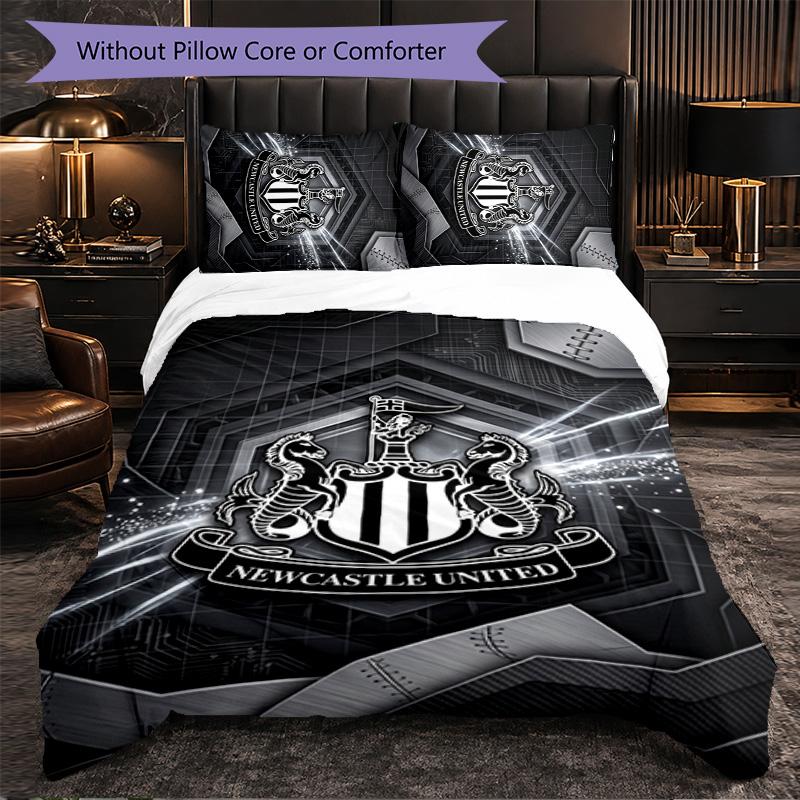 Newcastle United Football 3 Piece Bedding Set Soft Duvet Cover Set with Pillowcases Printed Bedroom Decor Set for Home