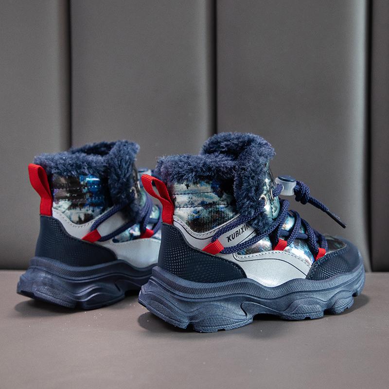Children's Winter Fashionable Fleece Warm Cotton Boots Outdoor Casual High Top Snow Boots Casual Cotton Shoes