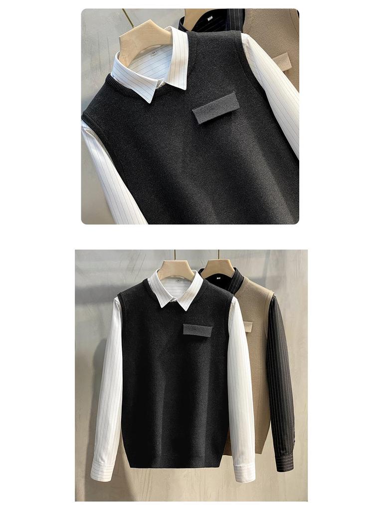 Men's Solid Color Sleeveless Knitted Sweater Vest - Round Neck, Thick, Autumn/Winter 2022 Collection