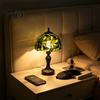 Vintage Banker Lamp for Office Retro Green Stained Glass Desk Lamp, Hand-Carved Resin Base Tiffany Style Decorative Lighting Bar Table Light