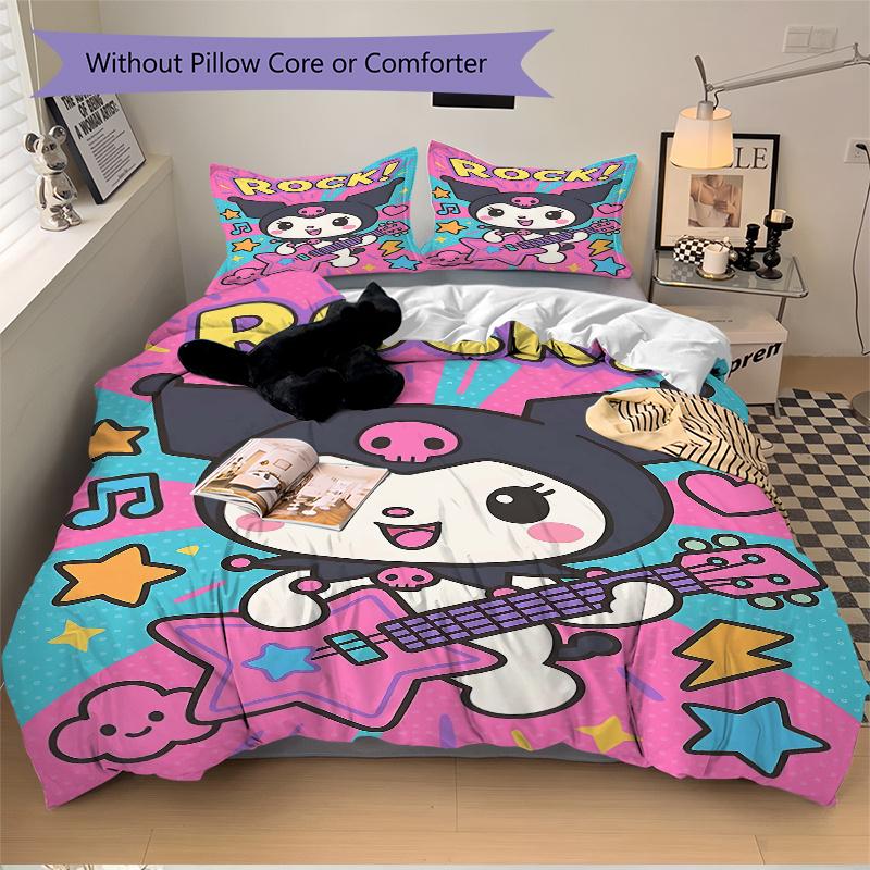 3pcs Rock Star Kuromi Bedding Set - Includes Quilt Cover and Pillowcases, Suitable for All Seasons, Machine Washable - Ideal Gift for Family