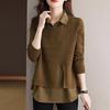 Oversize Cotton Shirt for Women Loose Blouse Long Sleeve Pullover Top Turn Down Collar Casual Fake Two Pieces
