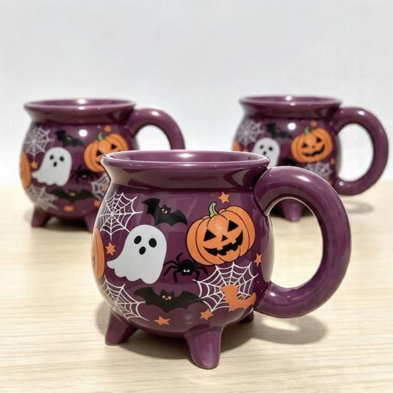 Gifts for Besties Women Halloween Witch Cauldron Coffee Mug, 360ml Ghost Pumpkin Spider Web Pattern Spooky Kitchen Decor Ceramic Cup, Drinkware Party,