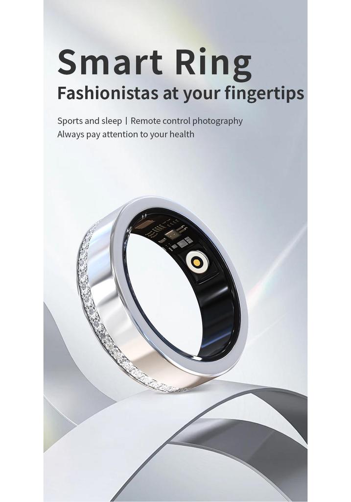 DaringsV8 Diamond-Enhanced Smart Ring: Heart Rate, Blood Oxygen, Sleep Monitor, Waterproof Sports Pedometer