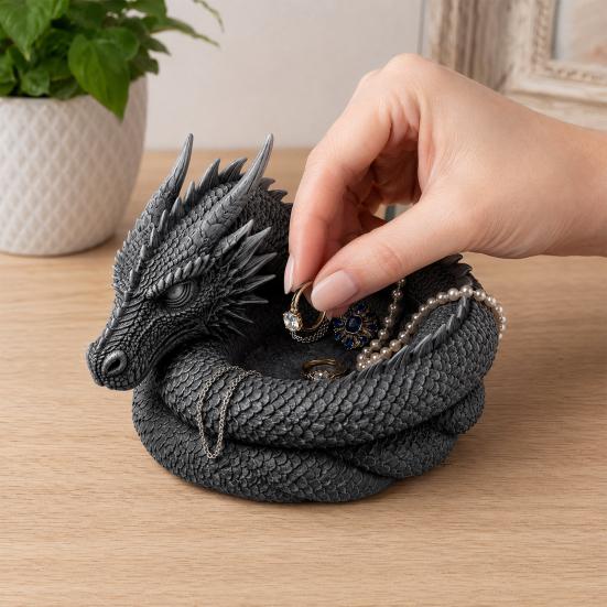 3D-gedrucktes Drachen-Aufbewahrungsfach, Dekorative Schlüsselablage mit Gothic-Fantasy-Design für Ringe, Schlüssel, Münzen, Schmuck, Schreibtisch-Organizer-Tablett für Homeoffice