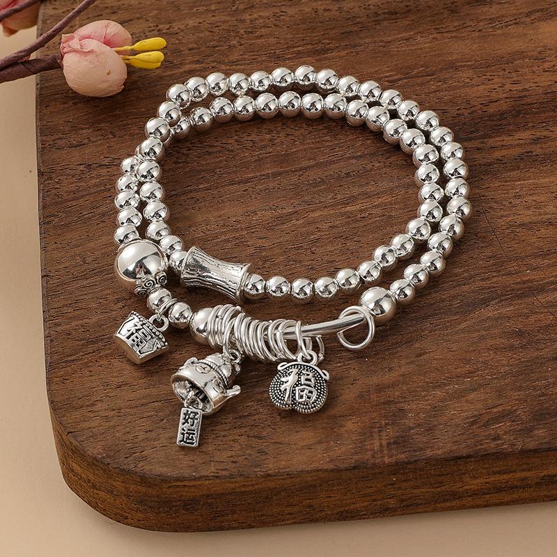 New Silver-Plated Bracelet For Women, Circle Twice And Immediately Have Money Bracelets, Lucky Cat Elephant Pendant Kuaishou Supply