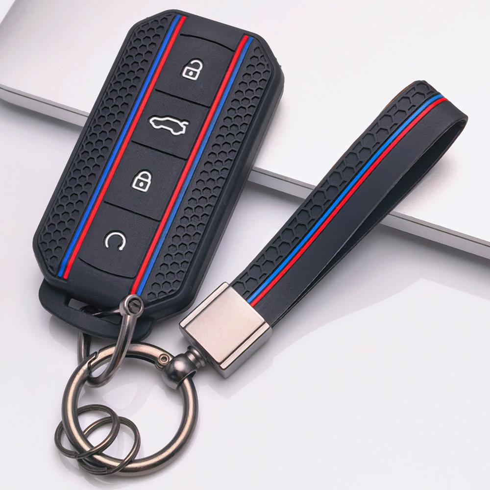Key Shell Cover for Chery Omoda C7 Jaecoo J7 J5 with Keychain Non Slip Ergonomic Soft Key Shell for 4 Button Chery Smart Car Remote Key чёрный