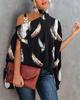 Women's Halter Neck Cold Shoulder Batwing Short Sleeve Loose Mixed Print Summer Blouse Shirt