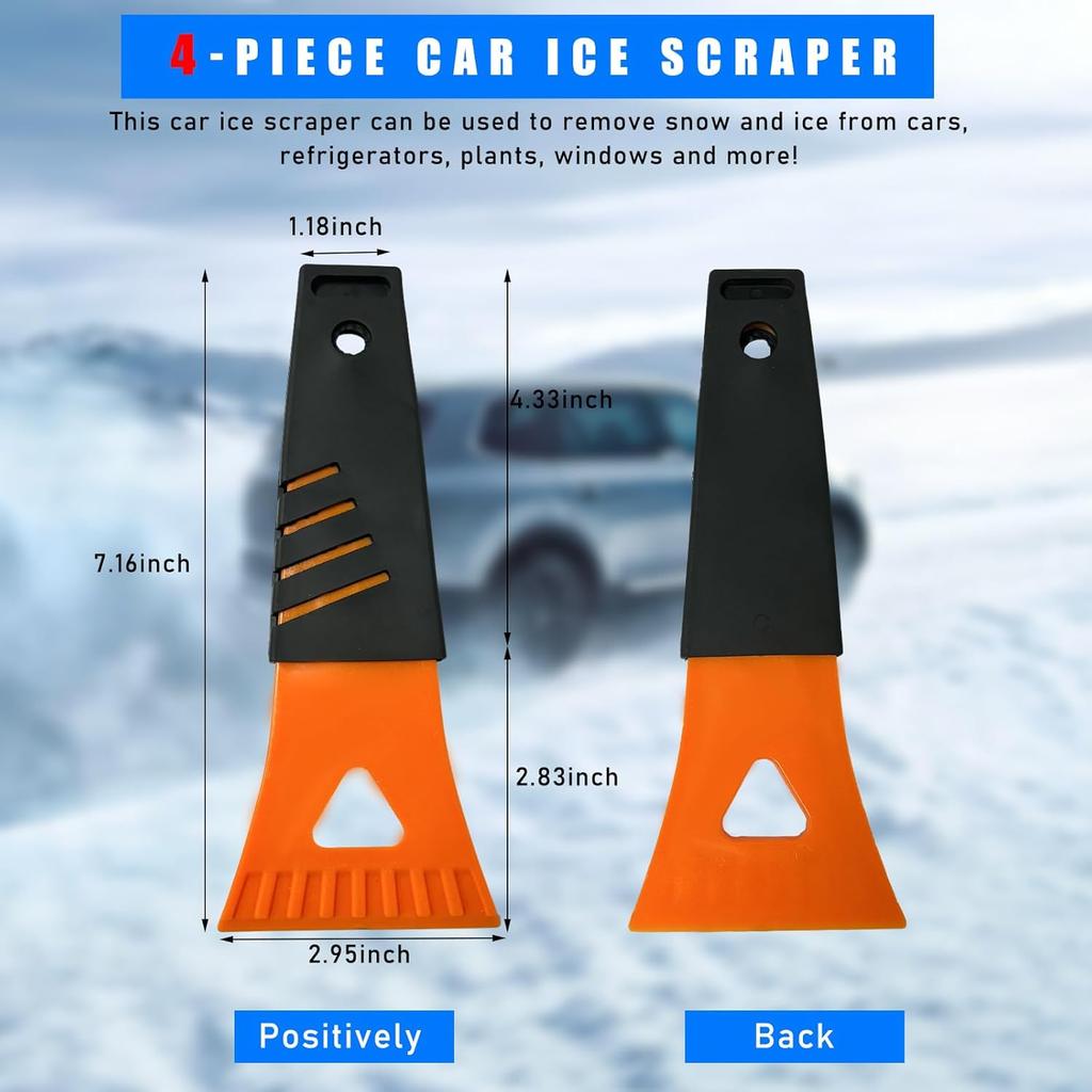 4PCS Ice Scraper for Car Windshield, Scratch Free Plastic Frost Removal Tool with Handle, Color Automotive Window Shovel to Remove Snow, Winter Car