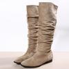 2025 Winter New Pleated Boots Women's Foreign Trade Large Size Tall Martin Boots European and American Suede Thick Heel Piled Riding Boots