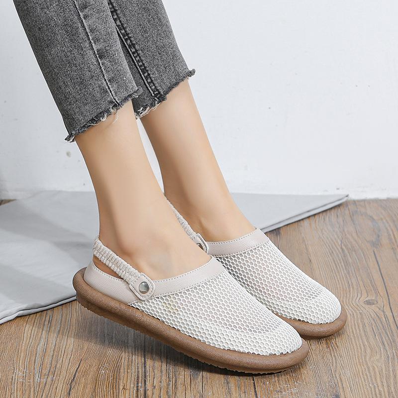 Hot Selling Summer New High Top Flat Round Toe Sandals Artistic Back Zipper Cool Boots Flower Lace Breathable Mesh Women's Shoes