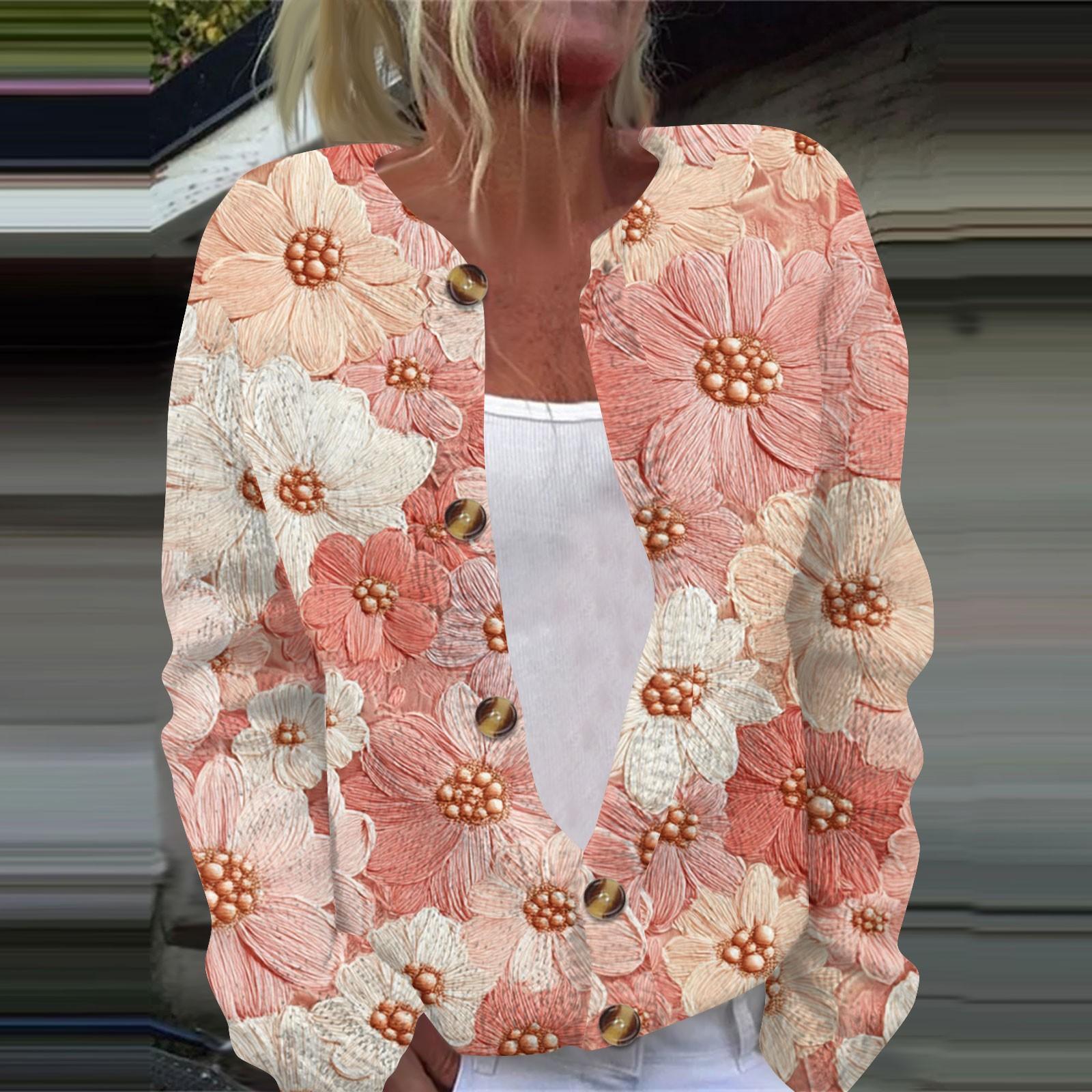 

Женская повседневная мода ретро цветочный принт длинный рукав кардиган куртка на пуговицах XXL арбуз красный