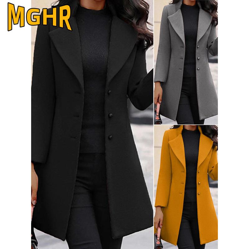 MGHR Jaquetas e casacos femininos vintage casual cor sólida estampa outono inverno manga comprida gola polo
