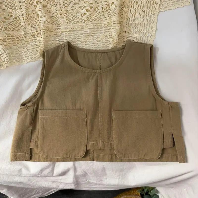 

Детский жилет из хлопка и льна в лесном стиле - корейский жилет на весну/осень для мальчиков и девочек 80 cm бежевый