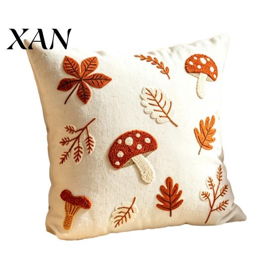 Decorative Throw Pillow Cases Autumn Embroidered Pillowcase, Mushroom Leaf Cover, 18"x18" 20"x12" Farmhouse Bedroom Accessories Cover for Sofa Living
