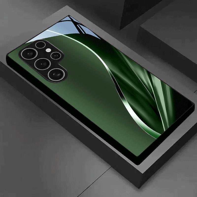 Dark green silver curved black glass phone case suitable for Samsung Galaxy S26 S25 S24 S22 S21 S20 FE/Ultra/Plus anti fall