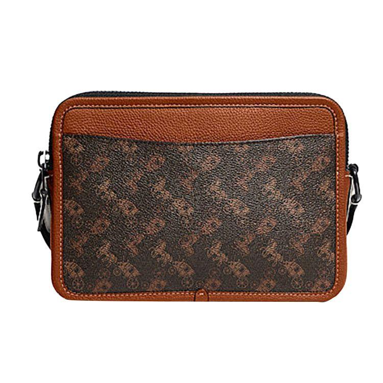 Coach Charter 24 Classic Horse And Carriage Logo All Over Print Zipper Camera Bag Men Shoulder Bag Dark-Brown C8445-JITX0