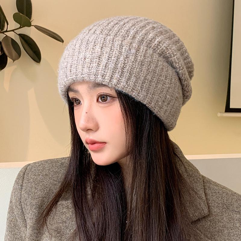 Autumn and Winter Retro Thickened Loose Knitted Wool Hat American Big Head Circumference Pile Hat British Style Windproof Warm Cold Hat