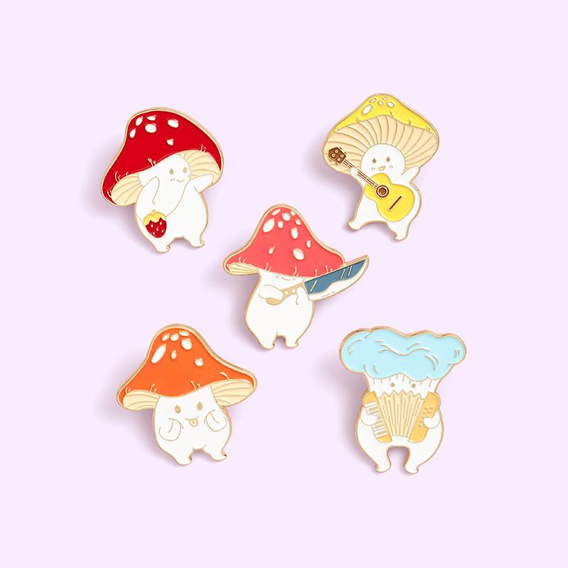 Charming Geometric Mushroom Brooch With Durable Alloy Material For Everyday Wear