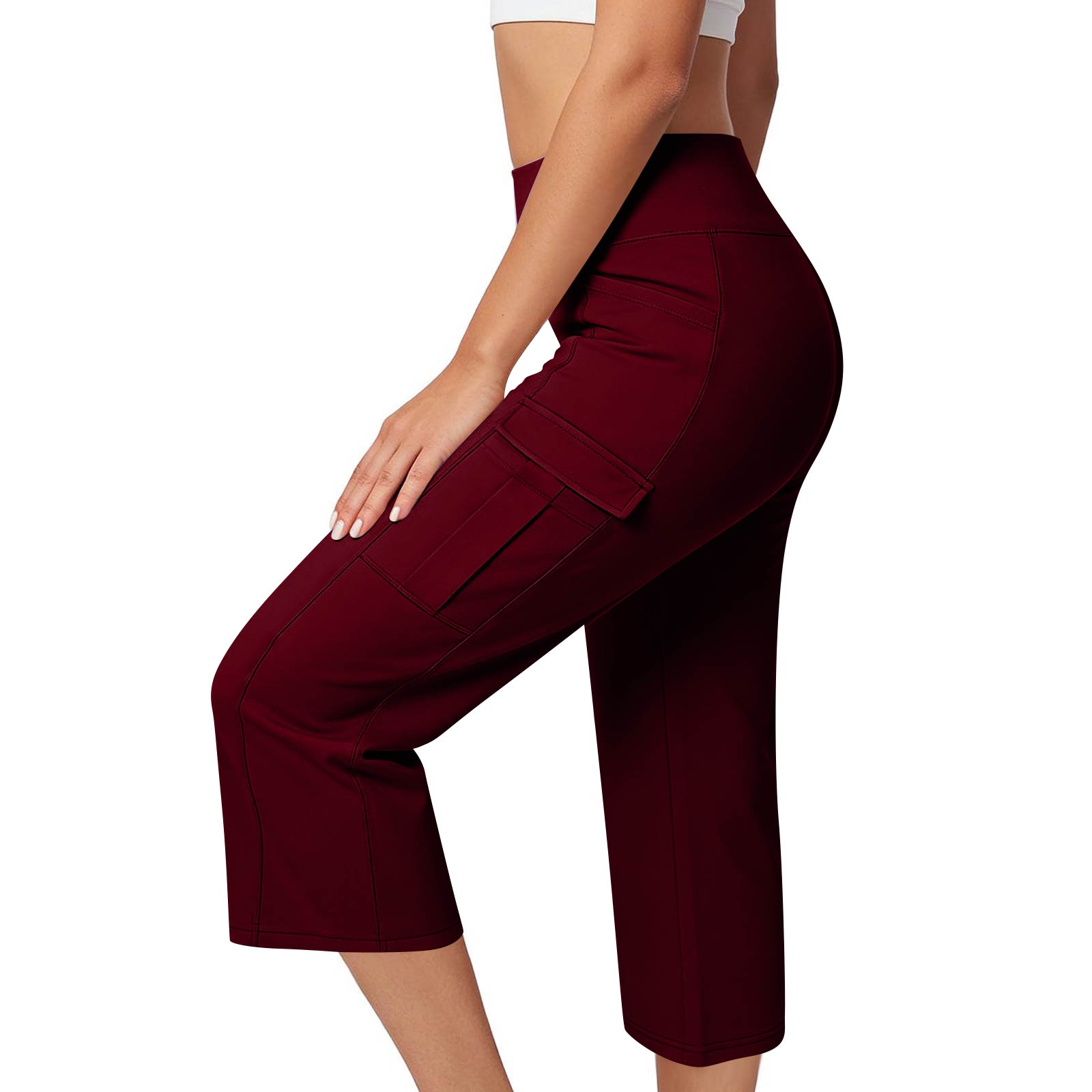 

Women s High-Waisted Casual Athletic Slim-Fit Outdoor Fitness Yoga Pants With Pockets XXL винний