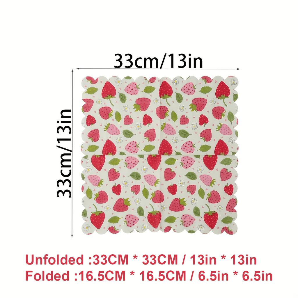 20/40/60 pcs Strawberry Pattern Disposable Paper Napkins, Fan Edged Berry Printed Decorative Napkins, Wedding, Birthday