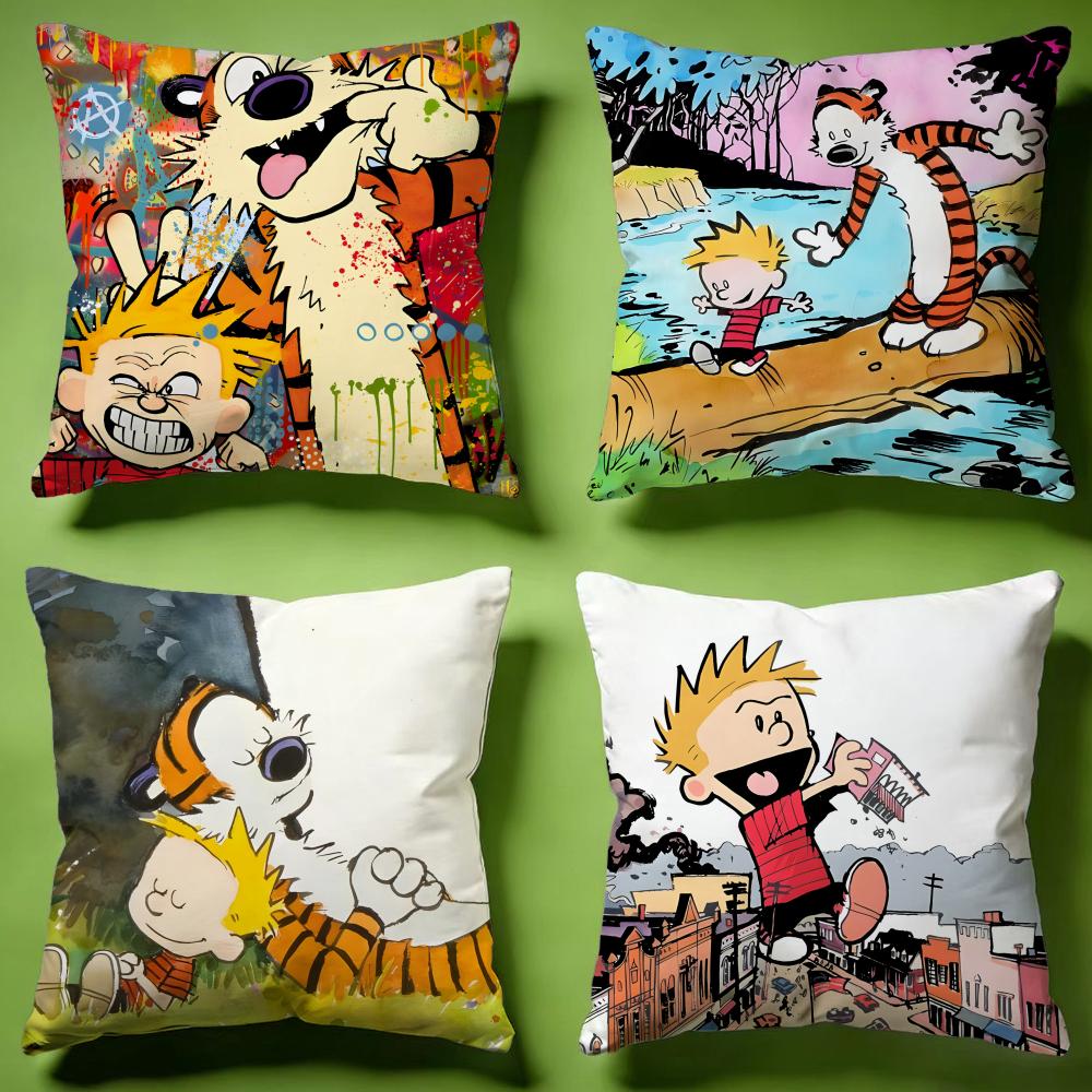 Stylish CCalvin and Hobbesful Cushion Cover Versatile DoubleSided Pillow Case Fit for Sofa Bed Car Daily Decor