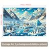 2D Plane, Polar Bears and Penguins In the Snowy and Icy Landscape, Snow Mountains and Icebergs, Polyester Fibers