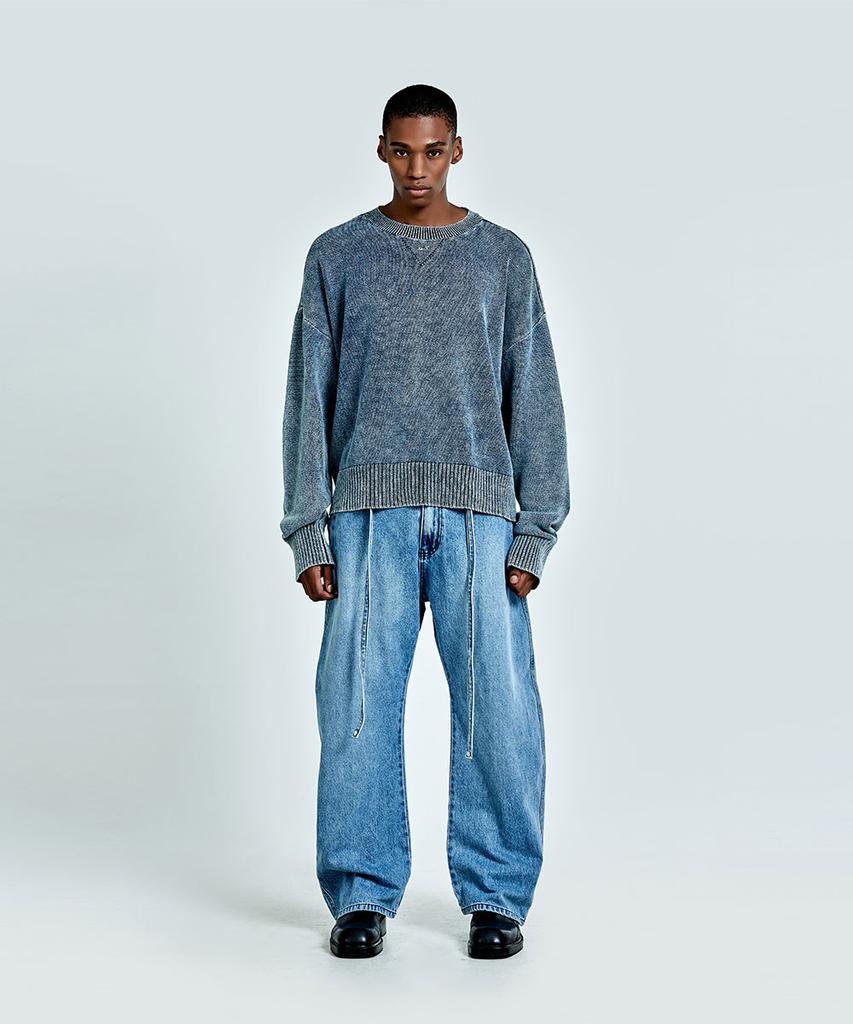 51Peosenteu Metal Logo Denim Knit - Blue