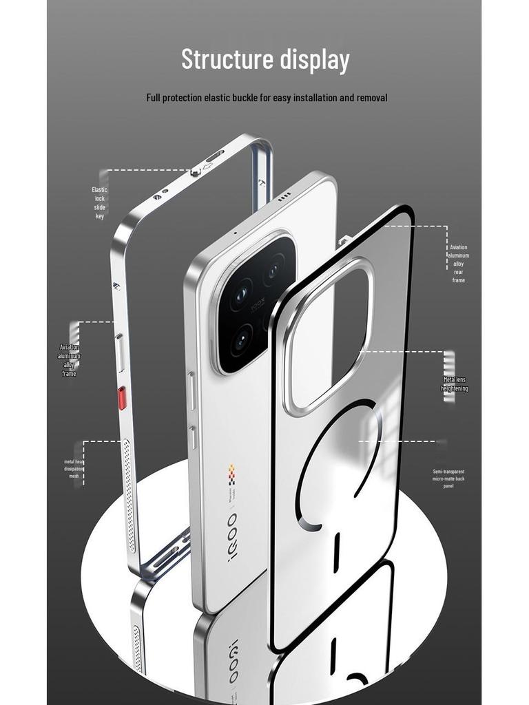IQOO 15 Kovový rám pro odvod tepla - zacvakávací design, matná záda, magnetický kroužek, silné magnetické pouzdro na telefon
