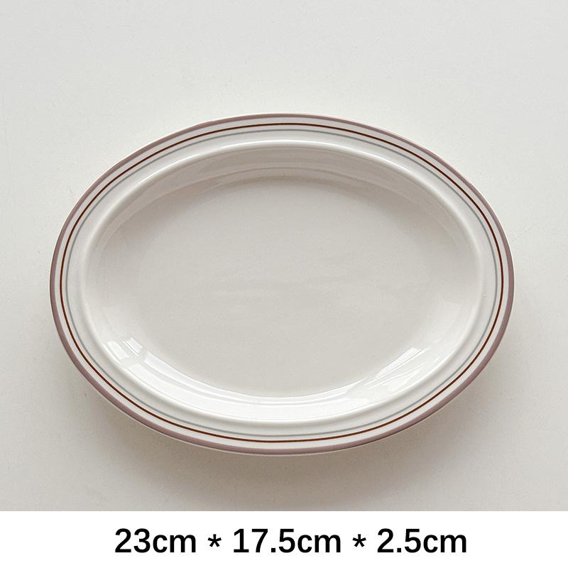 Plats Ovale en Céramique Style Coréen Porcelaine Rayée Vaisselle Légumes Salade de Fruits Pâtes Assiettes de Petit-Déjeuner Plats de Cuisine