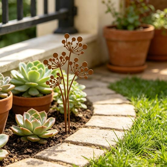 1/2 Stück Vintage Rostige Pusteblume Gartenstecker, Dekorative Metall-Pusteblume Hofkunst, Eisen-Pusteblumen-Beet-Schild für Außenrasen Terrasse Weg