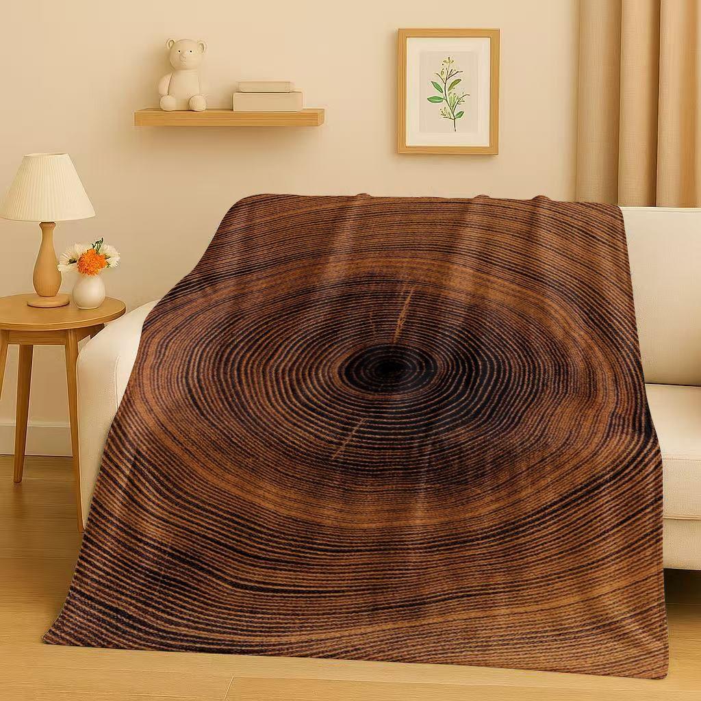 HD Retro Wood Grain Tree Growth Ring Brown Gray Flannel Blanket,Ultra Soft Plush Throw for Home Bedroom Bed Sofa Cover Gift Kid