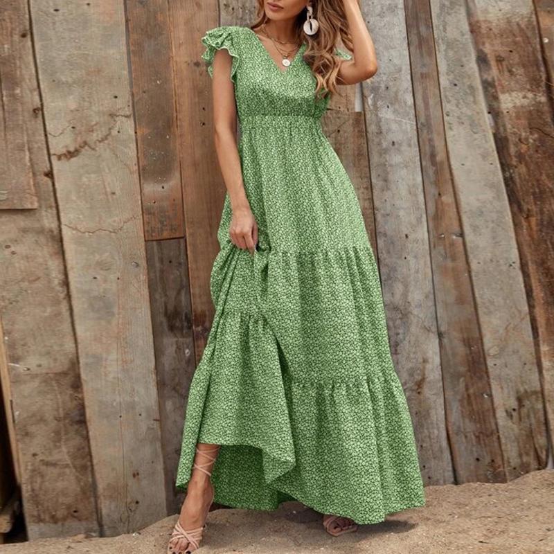 Women Maxi Dress Long Floral Print Ladies Summer V Neck Casual Holiday Sundress