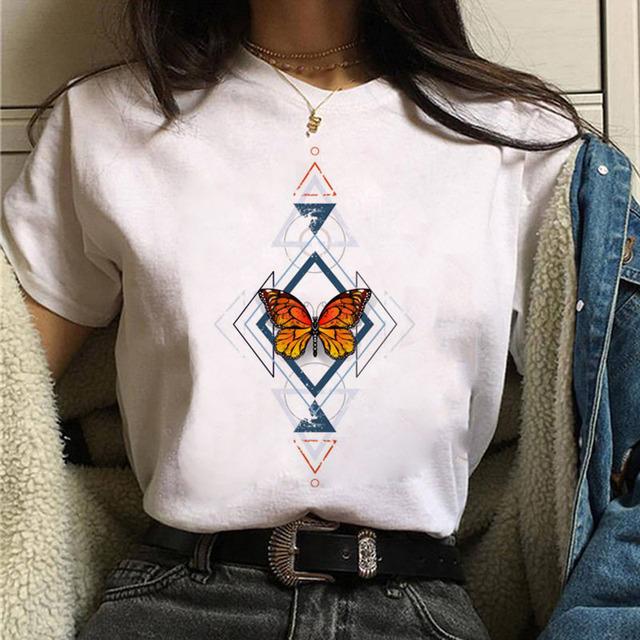 Women Tshirt Watercolor Butterfly Print Tshirt Summer Female Tops Casual Short Sleeve T-Shirts Harajuku Graphic Tee Cute T-Shirt