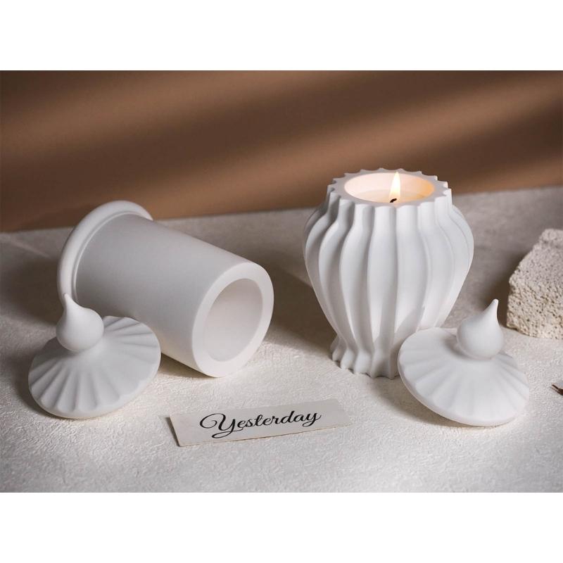 Striped Cylinder Resins Jar Molds Candlestick Molds for Making Candlestick Tealight Holder Storage Jar, Resins Lid Molds