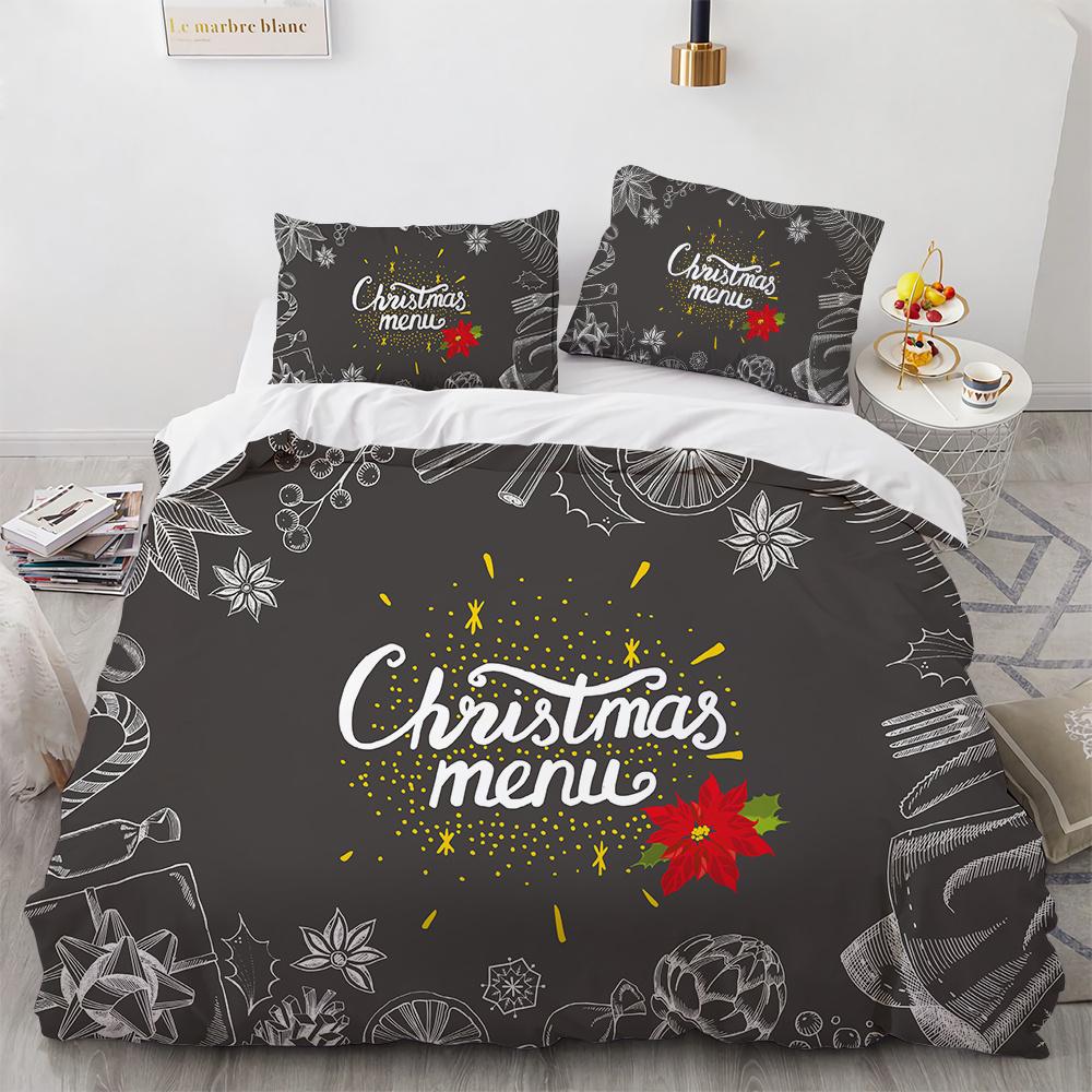 Merry Christmas Printed Duvet Cover Set For Kids Teen Christmas Gift Party Polyester Bedding Set With Pillowcase King Queen Size