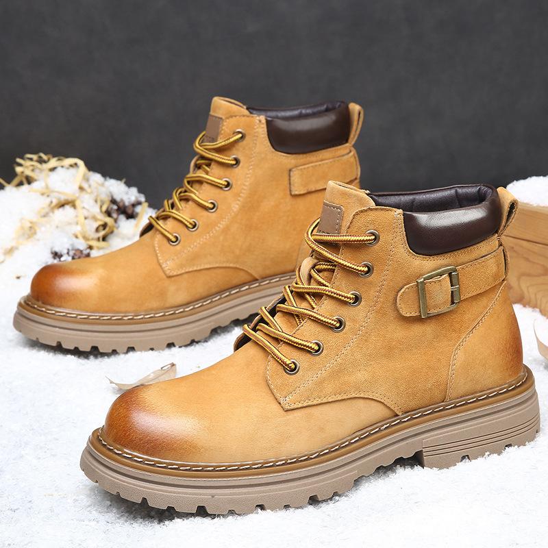 FashionDermis Retro Platform Boots for Men  Autumn Winter Fashion Casual Work Shoes Male Buckle Designer British Yellow Ankle Boots Man