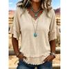 TIFICY Women's Fashion Casual Summer Spring Solid Color Print Short Sleeve V-Neck Blouses & Shirts