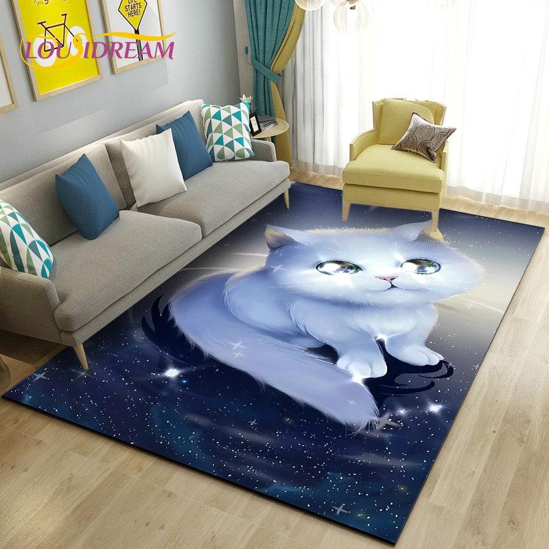 3D Cartoon Cute Cat Area Rug,Carpet Rug for Living Room Bedroom Sofa Doormat Kitchen Decoration,Kid Play Game Non-slip Floor Mat