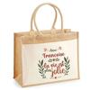 Tote Bag - PLANETEE - Jute with Pocket « Françoise Life Is More Beautiful » - Natural Jute - 43x33 Cm - Printed In France