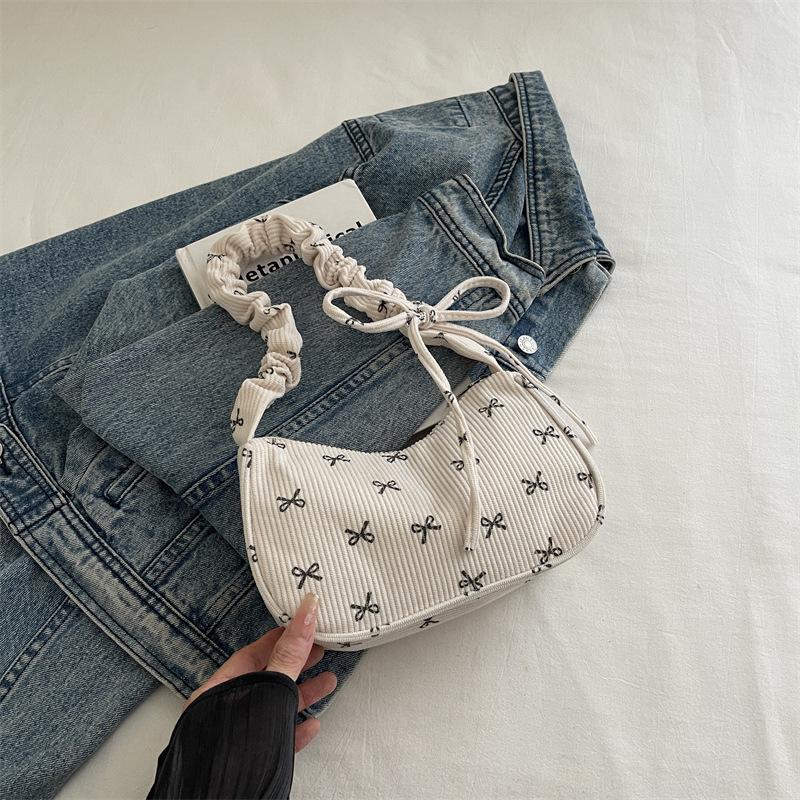 Cotton Bow Knot Shoulder Bag For Women, Chic Crossbody Purse, Minimalist Handheld Tote KTB