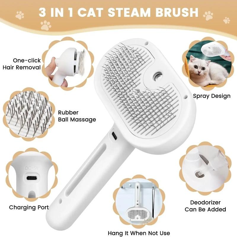 Haarspray-Kamm für Haustiere 3in1 Elektrische Dampfbürste Entfilzung Anti-Verknotung Selbstreinigendes Massage-Pflegewerkzeug für Katzen Hunde Katzenbürste