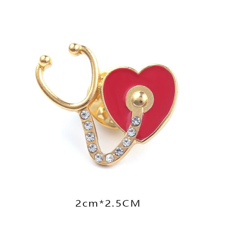 New Creative Medical Medicine Equipment Brooch Pin Stethoscope Electrocardiogram Heart Shaped Pin Brooches Lapel Jewelry